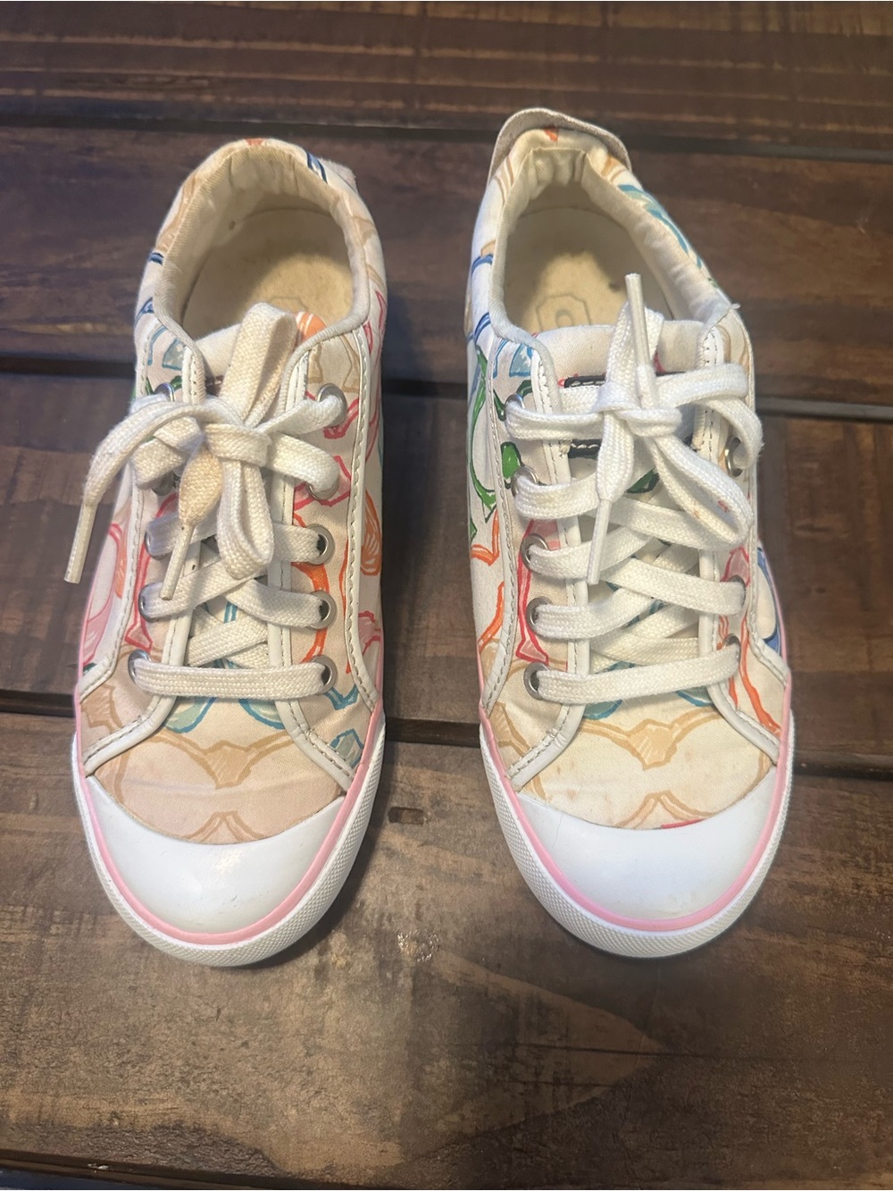 Coach Multicolor Signature Canvas Sneakers in White, Pink, Blue, Green, Orange